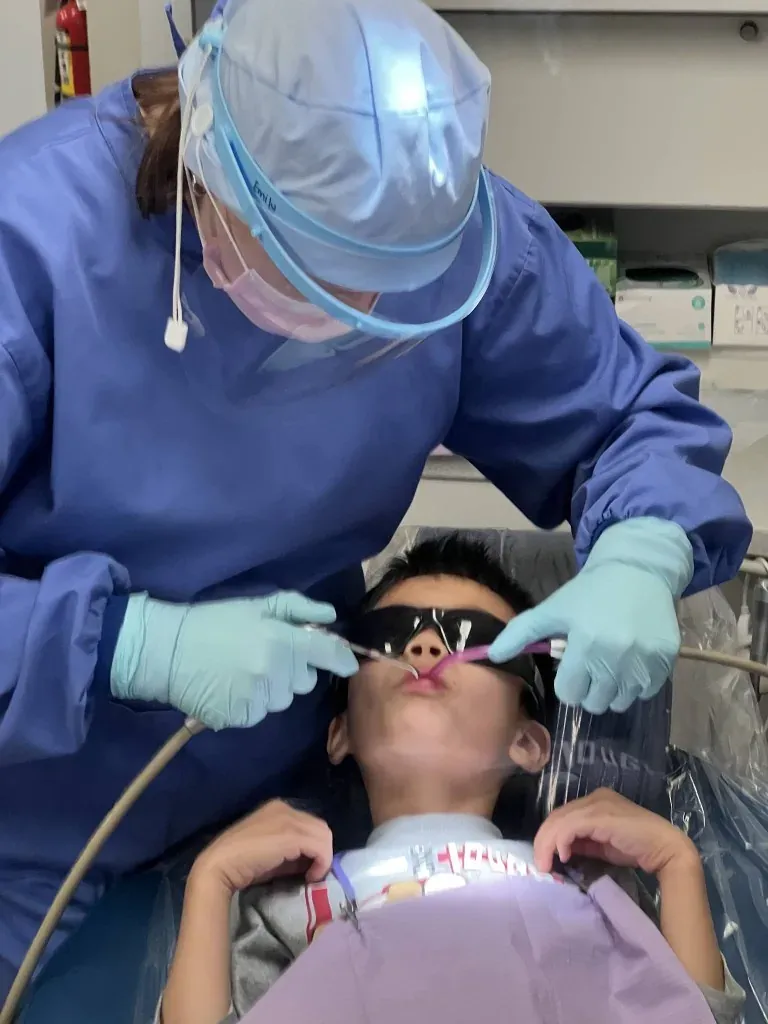 Amy’s son during a dental cleaning